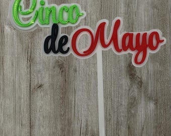 4 Inch Cinco de Mayo Cake Topper | Fiesta Party Decoration, Red Green Black Design
