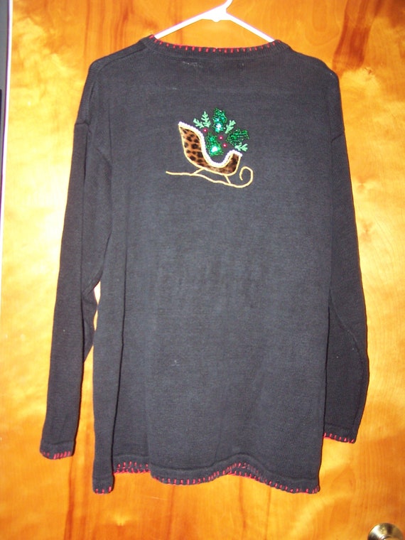 Vintage cardigan sweater 1x sleds sleighs animal … - image 2