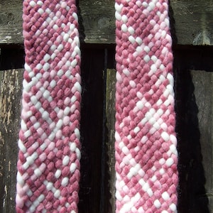 Pink and white narrow wool-blend woven scarf