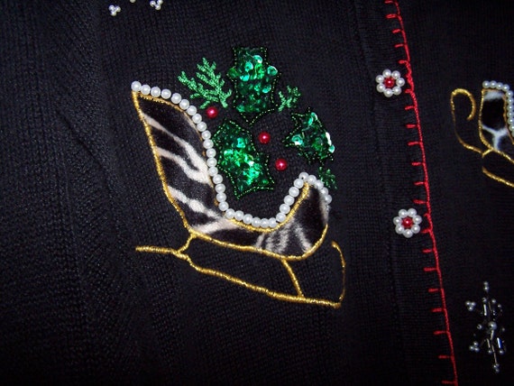 Vintage cardigan sweater 1x sleds sleighs animal … - image 6