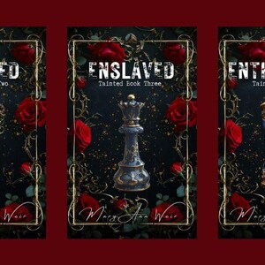 Pu&ograve; includere: Una serie di cinque copertine di libri con un tema oscuro e gotico. Ogni copertina presenta un'immagine centrale: una rosa, una chiave, un pezzo degli scacchi, una clessidra e spade incrociate. I titoli includono "Possessed", "Coerced", "Enslaved", "Enthralled" e "Corrupted".