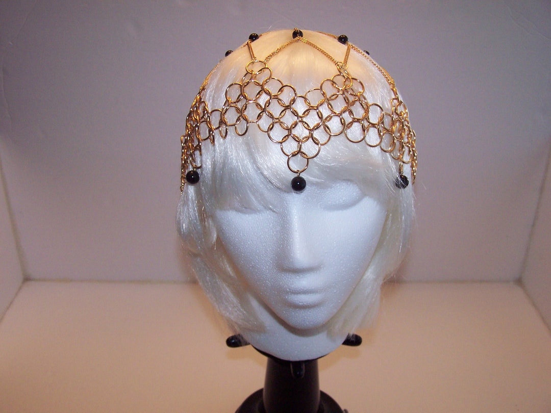 Gold Chain Mail Headpiece for Belly Dancer SCA Performance Artist LARP