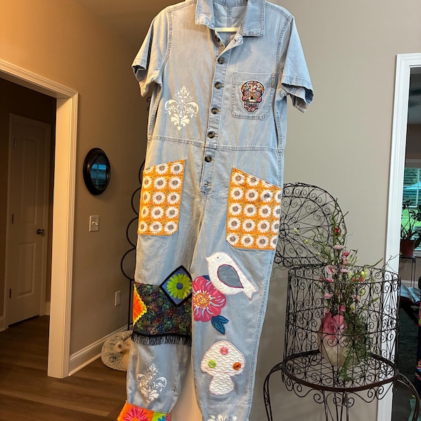Women’s Upcycled Overalls with Patches