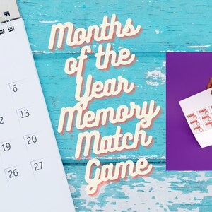 Months of the Year Memory Match Board Game Printable for Kids Calendar Word Game Matching Spelling Educational Activity Activities School