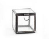 Wedding Ring Box, Glass Ring Box, Ring Bearer Box, Square Glass Box, Antique Silver Glass Box