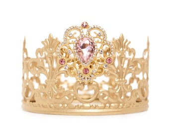 Crown Cake Topper, Crystal Pink Teardrop, Princess Cake Topper, Gold Rhinestone Crown, Mini Crown, Wedding Decoration