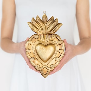 Large Gold Sacred Heart Wall Hanging, Milagro Catholic Decor