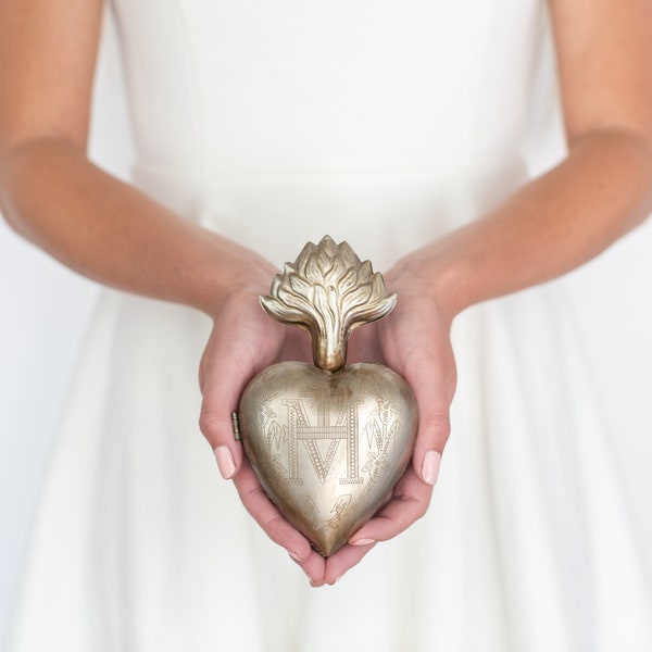 Sacred Heart, Milagro Heart, Large Silver Flame Heart Box, Catholic Heart, Prayer Box