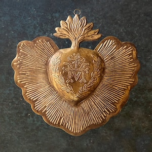 Sacred Heart, Marian Cross, Milagro Heart, Large Gold Catholic Heart, Wall Hanging