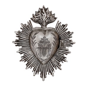 Sacred Heart, Milagro Heart, Black and Silver Heart Box, Catholic Heart, Prayer Box