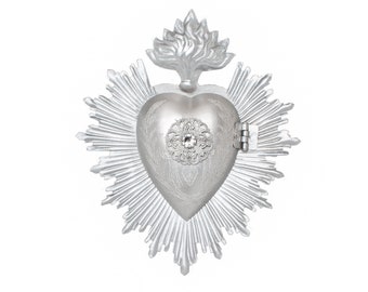 Sacred Heart, Milagro Heart, Bright Silver, Catholic Heart, Prayer Holder