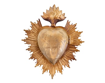 Sacred Heart, Milagro Heart, Antique Gold Heart Box, Catholic Heart, Prayer Box