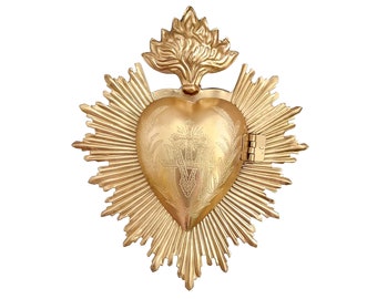 Sacred Heart, Milagro Heart, Gilded Gold Heart Box, Catholic Heart, Prayer Box