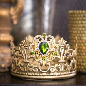 Crown Cake Topper, Emerald Green Rhinestone, May Birthstone, Gold Rhinestone Crown, Birthday Crown