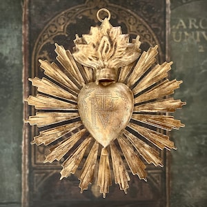 Sacred Heart, Milagro Herz, Kleines Goldherz Sunburst Flame, Katholisches Herz, Wandbehang