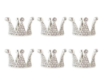Tiny Crowns, Cupcake Topper, Small Crown, Rhinestone Crowns, set of 6, mini silver crowns