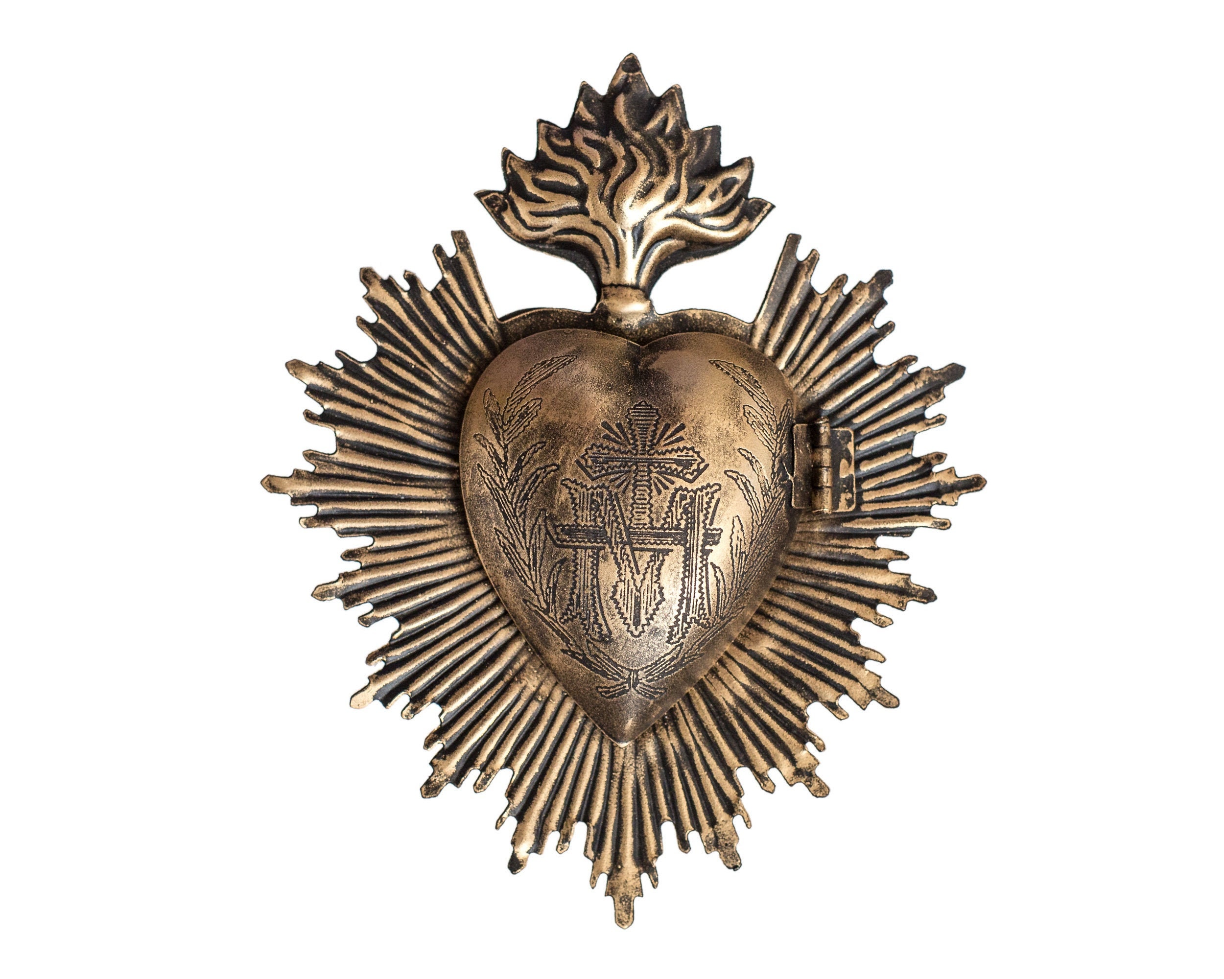 Heart Milagro, Sacred Heart, Black and Gold Heart Box