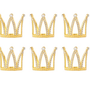 Tiny Crowns, Cupcake Topper, Small Crown, Rhinestone Crowns, set of 6, mini gold crowns
