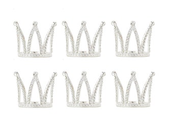 Coronas pequeñas, adorno para cupcakes, corona pequeña, coronas de diamantes de imitación, juego de 6, mini coronas plateadas