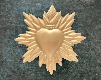 Sacred Heart Starburst ~ Gilded Gold Catholic Heart, Wall Hanging