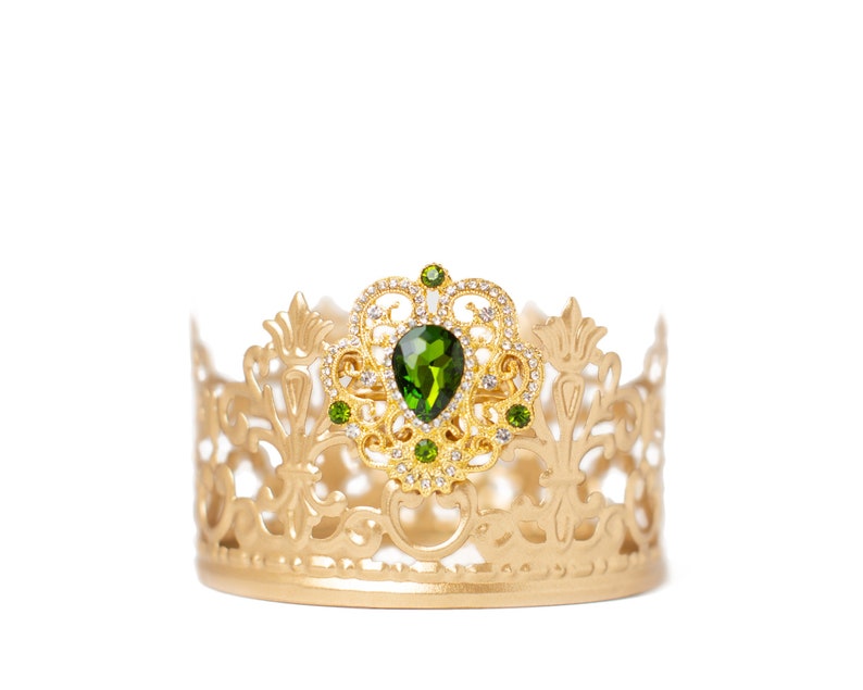 Crown Cake Topper, Emerald Green Rhinestone, May Birthstone, Gold Rhinestone Crown, Birthday Crown image 2