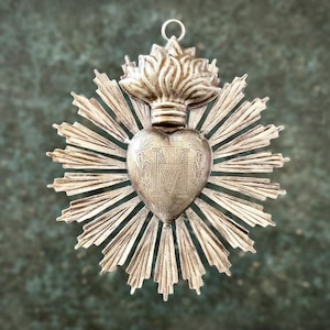 Sacred Heart, Milagro Herz, Kleines Silber Herz Sunburst Flame, Katholisches Herz, Wandbehang