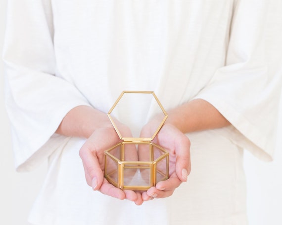 Ring Box, Ring Bearer Box, Wedding Ring Box, Hexagon Glass Box