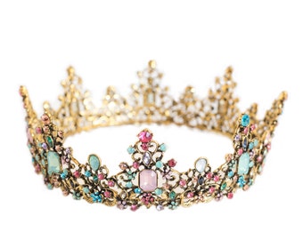 Jeweled Crown, Cake topper, Mermaid Crown, Multi-color Rhinestone Tiara