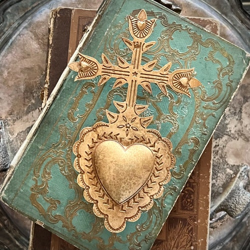 Sacré-Cœur, Cœur Milagro, Croix en or antique avec cœur, Cœur catholique