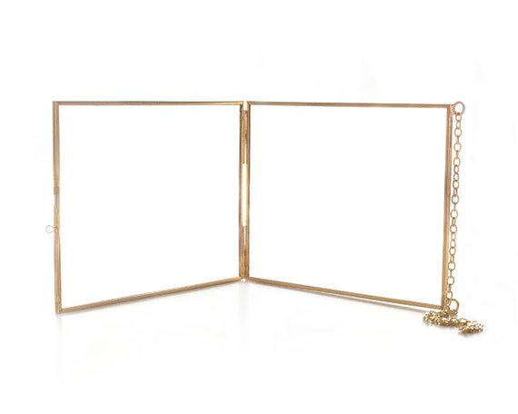 Cornice Galleggiante In Vetro Con Ottone Per Fiori Pressati - Fatta A Mano, Stile Vintage, Per Esposizione A Parete, 10x10 Cm (circa) - Oro