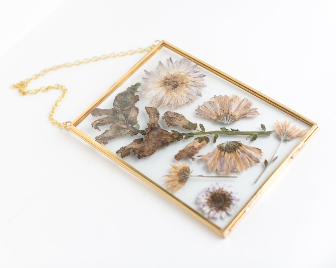 Pressed Flower Frame Hanging Glass Frame 5x7 Gold Frame for Etsy