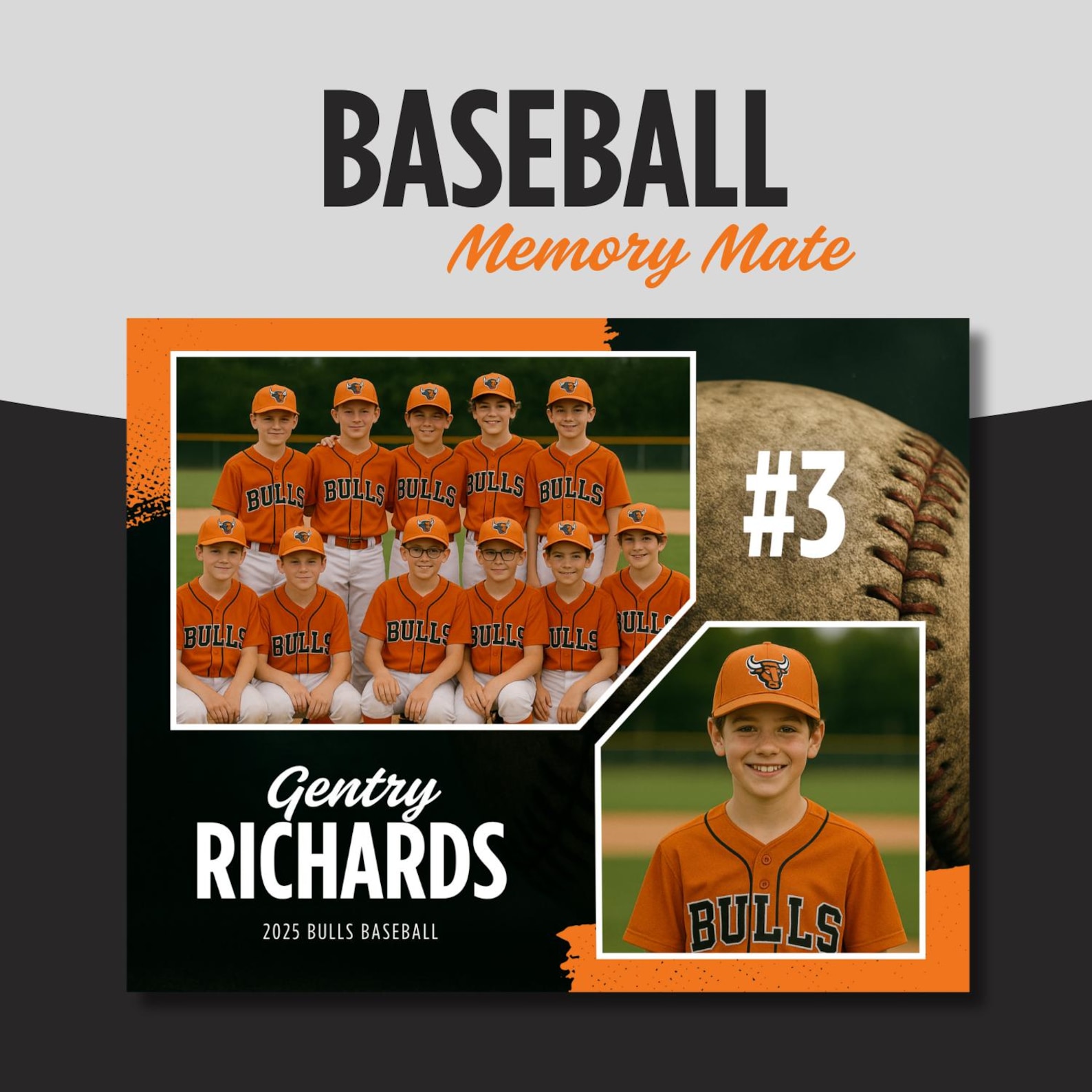 Baseball Memory Mate Template: Team Photo Keepsake (10