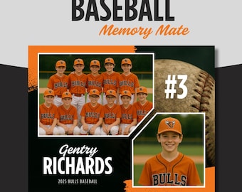 Baseball Memory Mate Template: Team Photo Keepsake (10" x 8" Canva Editable, Printable File)