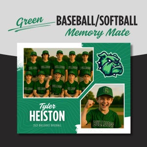 Green Baseball Softball Memory Mate: 10x8 Team Photo Template (Canva Editable, Printable File)