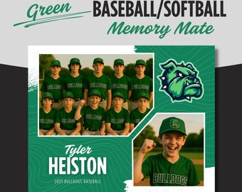 Green Baseball Softball Memory Mate: 10x8 Team Photo Template (Canva Editable, Printable File)
