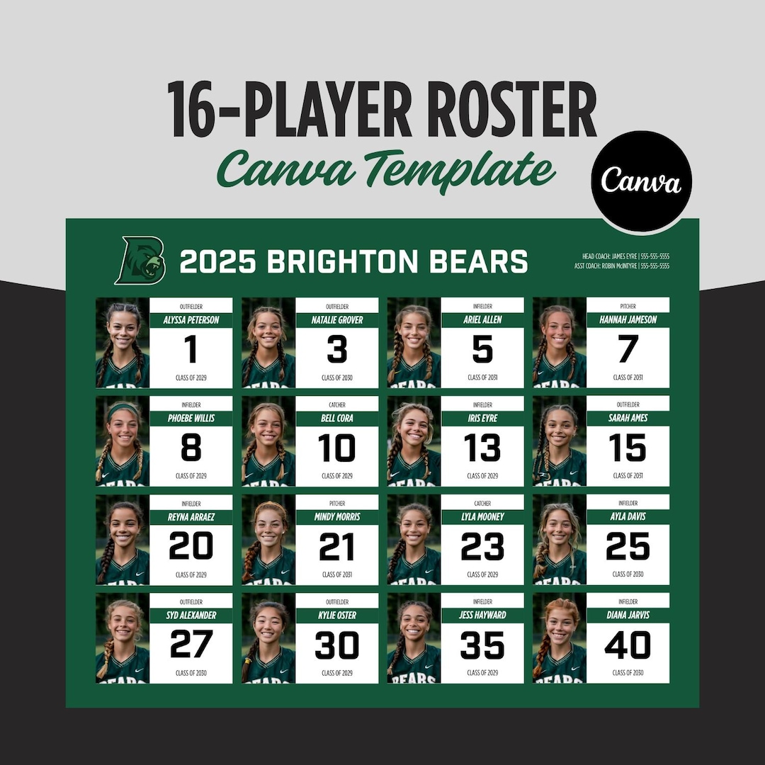 Create Your Own Roster Team Roster Template: Customizable Baseball, Softball, Soccer (canva ...