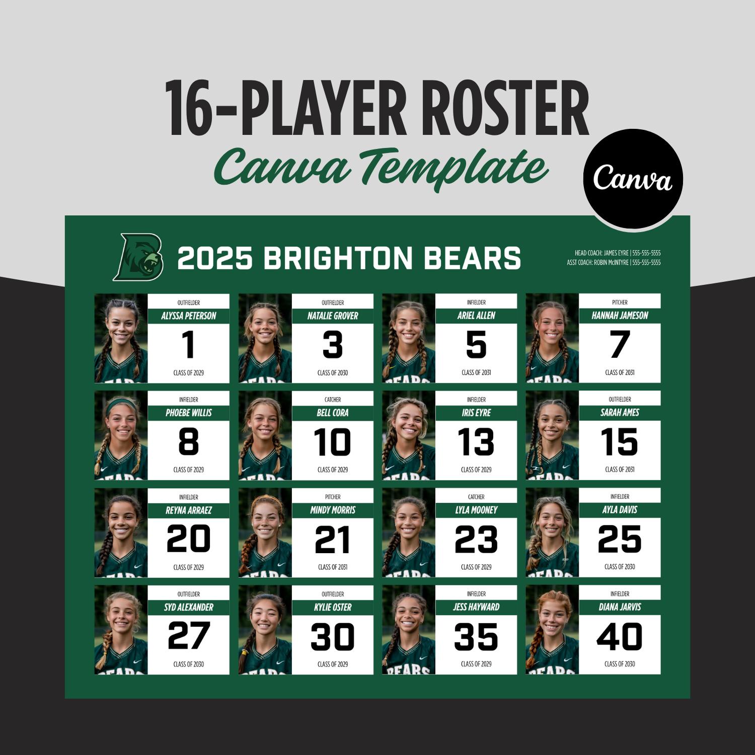 Team Roster Template: Customizable Baseball, Softball, Soccer (canva ...