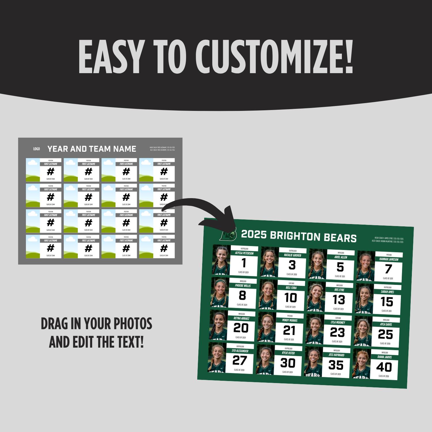 Team Roster Template: Customizable Baseball, Softball, Soccer (canva ...