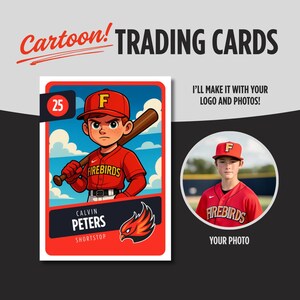 Cartão de esportes de desenho animado, pronto para você, arquivo digital, estatísticas do seu logotipo fotográfico, cartão de jogador de beisebol personalizado, design para impressão, personalizado