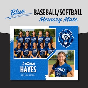 Blue Baseball Softball Memory Mate: Editable Canva Template, Team Photo Keepsake