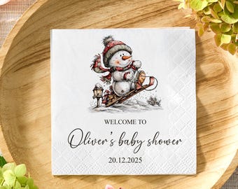 Personalized Snowman Christmas Napkins, Holiday Party Decor