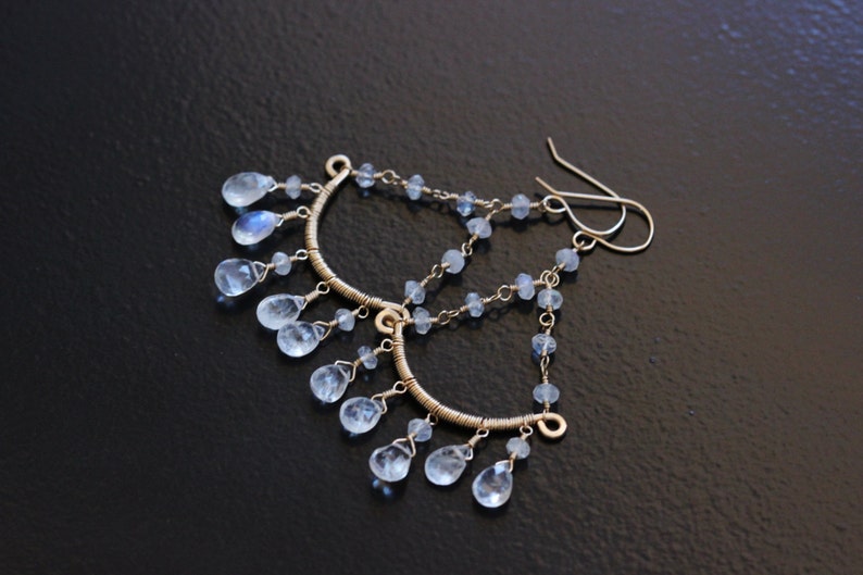 Rainbow Moonstone Chandelier Earrings 14k Gold Filled Wire Etsy