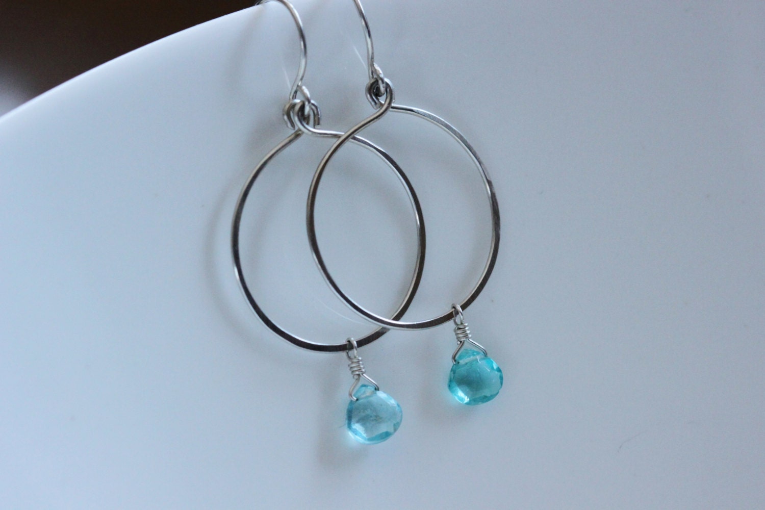Blue Apatite Argentium Sterling Silver Earrings Simple Circle | Etsy