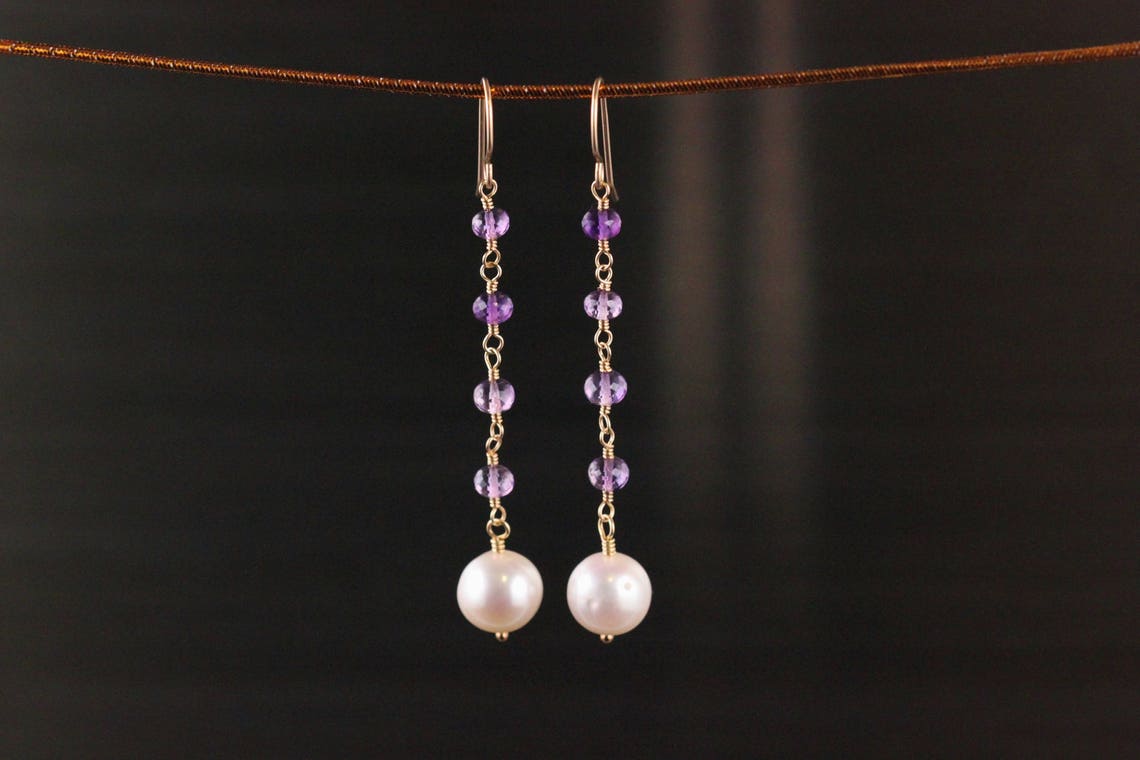 Amethyst Freshwater Potato Pearl Earrings Gold Filled White Etsy