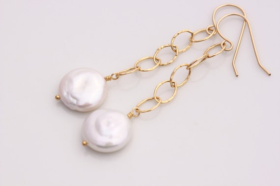 AA Coin Pearl Earrings 14k Gold Filled White Ivory Creamy - Etsy