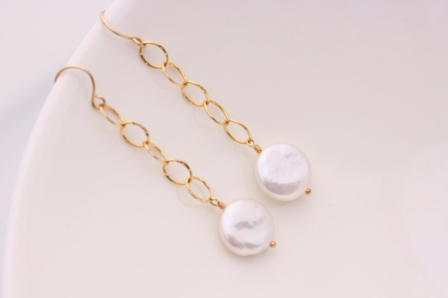 AA Coin Pearl Earrings 14k Gold Filled White Ivory Creamy - Etsy