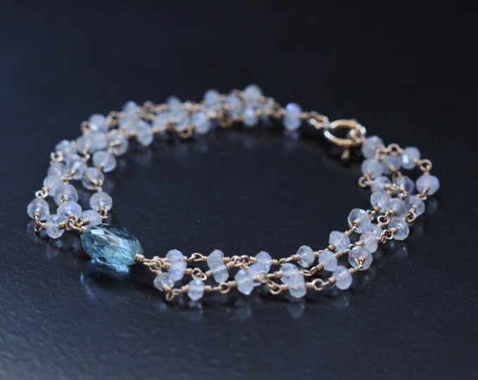 Blue Aquamarine Rainbow Moonstone14k Gold Filled Bracelet 3 Etsy