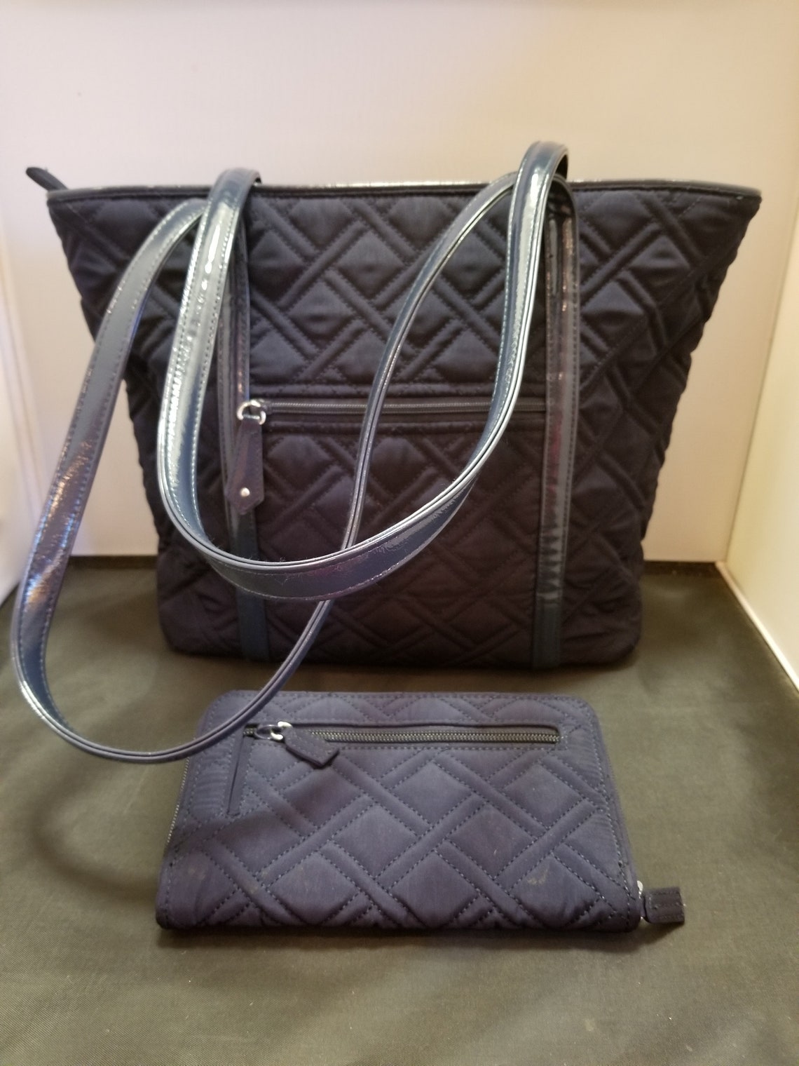 Vera Bradley Navy Blue Quilted Cloth Purse Shoulder Bag And Etsy