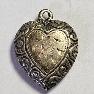 Vintage 1940s Sterling Silver Puffy Heart Charm Engraved &#39;Pudge&#39;