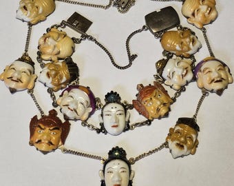 Pristine Japanese Toshikane, 7 Gods of Fortune Bracelet, Porcelain